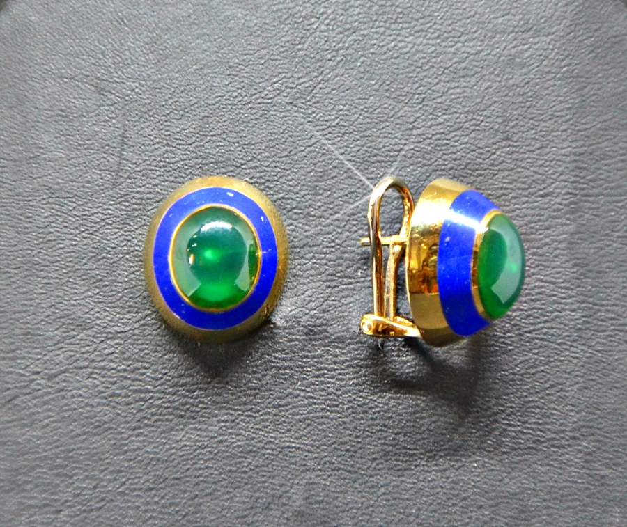 Pendientes lapislázuli y piedra verde oro – Joyería La Familia